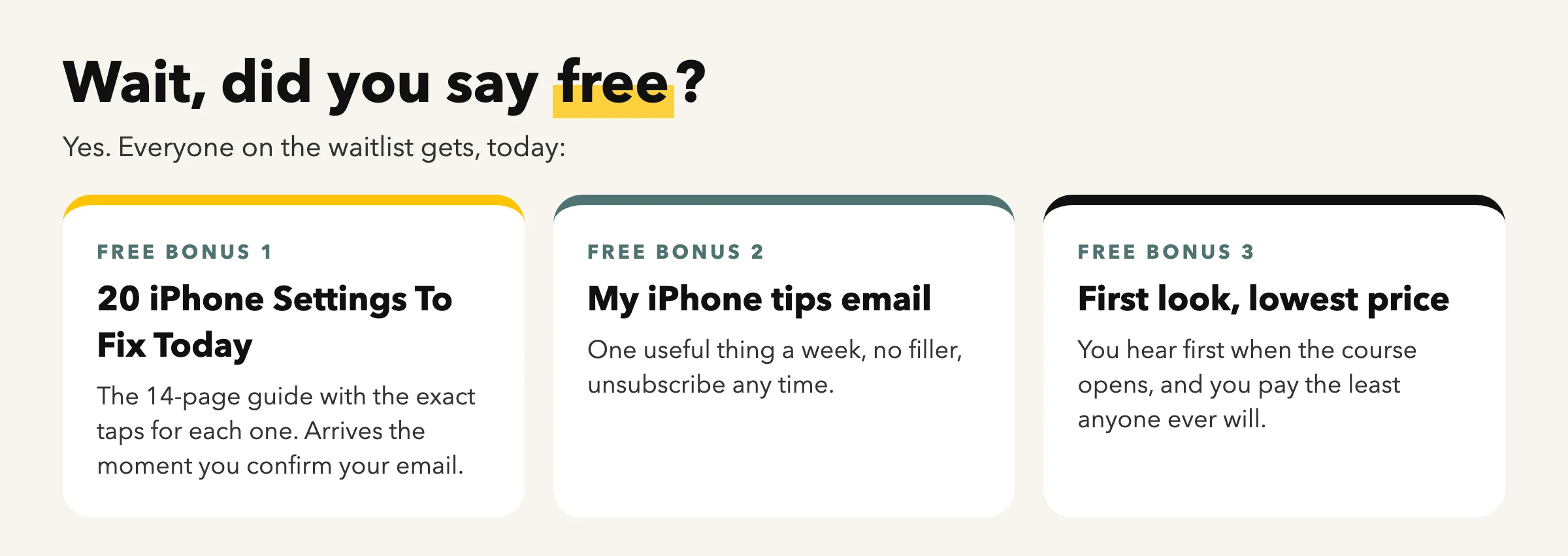 Free today: the 20 Settings guide, the weekly email, first look and lowest price